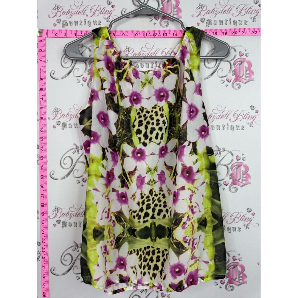 Joe Fresh Floral & Leopard Print Chiffon Tank Top - White, Purple, Green, Black
